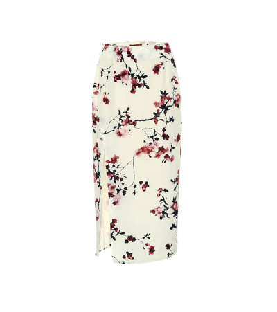 Altuzarra Edmund Button-embellished Floral-print Silk Midi Skirt In White