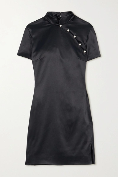 Alexa Chung Mandarin Faux Pearl-embellished Satin Mini Dress In Black