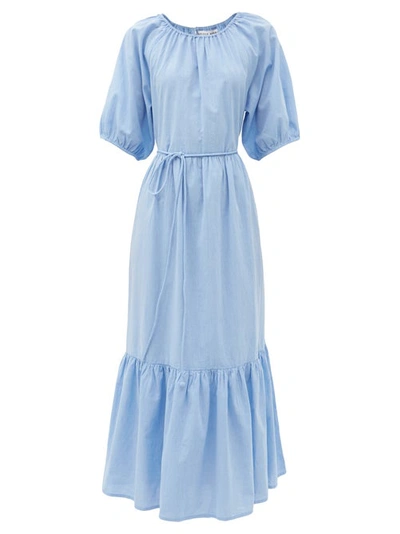 Apiece Apart Simone Belted Tiered Organic Cotton Midi Dress In Light Blue