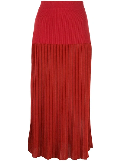 Altuzarra Dean Pleated Stretch-knit Midi Skirt In Red