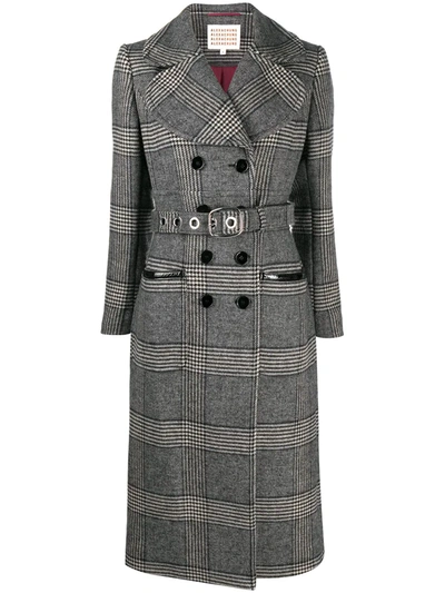 Alexa Chung Penelope Faux Patent Leather-trimmed Prince Of Wales Checked Tweed Coat In Grey