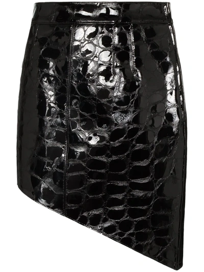 Alexander Wang Asymmetric Croc-effect Patent-leather Mini Skirt In Black