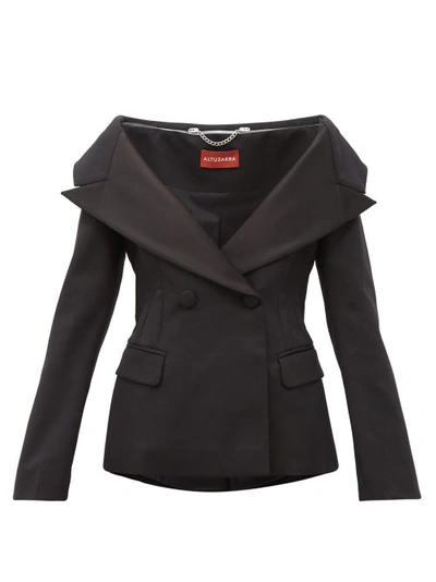 Altuzarra Darlene Double-breasted Wool-blend And Stretch-silk Blazer In Black