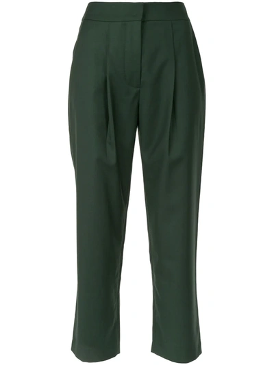 Anna Quan Tate Cropped Twill Straight-leg Pants In Green