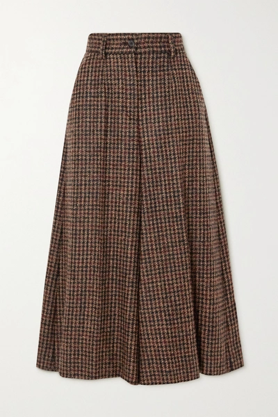 Dolce & Gabbana Houndstooth Tweed Culottes In Brown