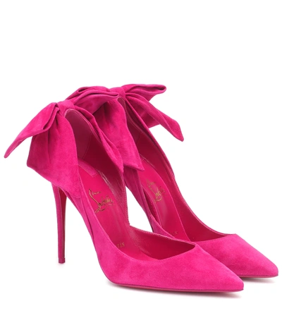 Christian Louboutin Rabakate 100 Bow-embellished Suede Pumps In Pink