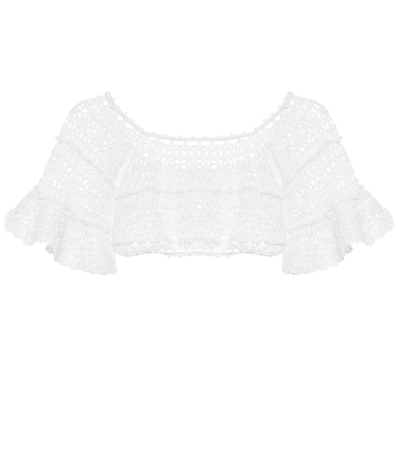 Anna Kosturova Jocelyn Crochet Cotton Crop Top In White