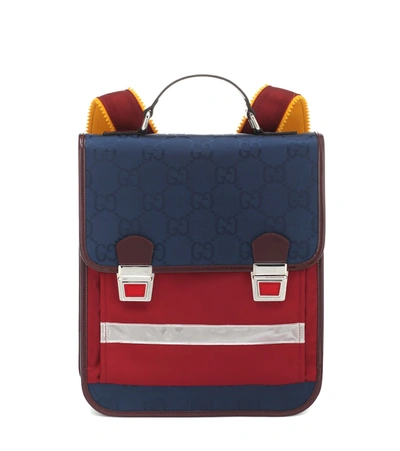 Gucci Kids' Gg Jacquard And Leather Backpack In Multicoloured