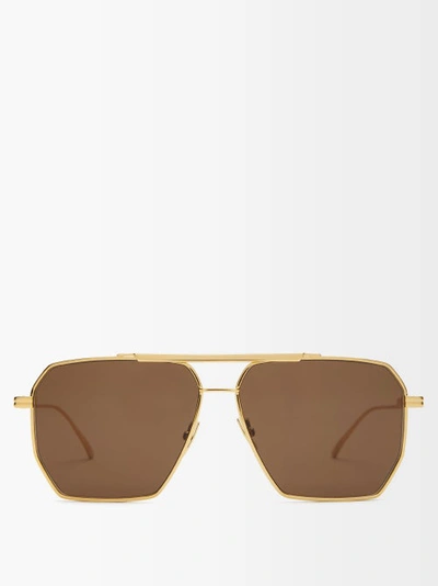 Bottega Veneta Geometric Metal Sunglasses In 711 Brown Gold
