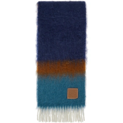Loewe Striped Brushed Mohair-blend Scarf In Brown,light Blue,green