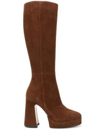 Gucci Madame Suede Knee-high Platform Boots In Brown