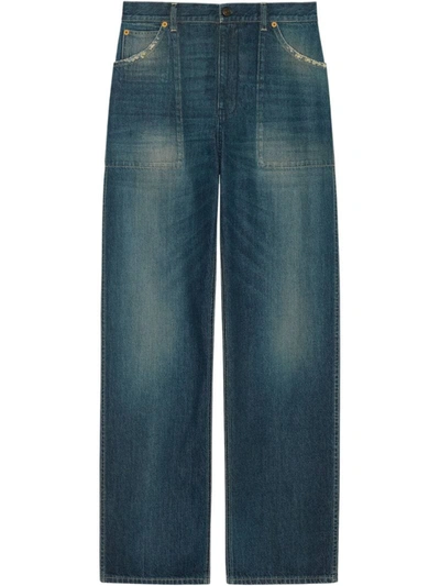 Gucci Eco Washed Organic Denim Cargo Trousers In Dark Blue
