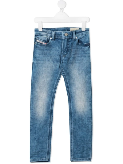 Diesel Kids' Straight Leg Faded Jeans In Blue