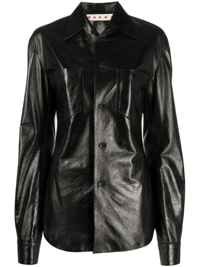 Marni High-shine Leather Shirt In Black