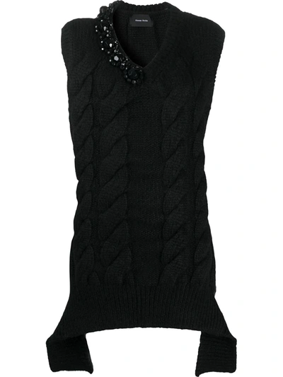 Simone Rocha Embellished Cable-knit Vest In Black