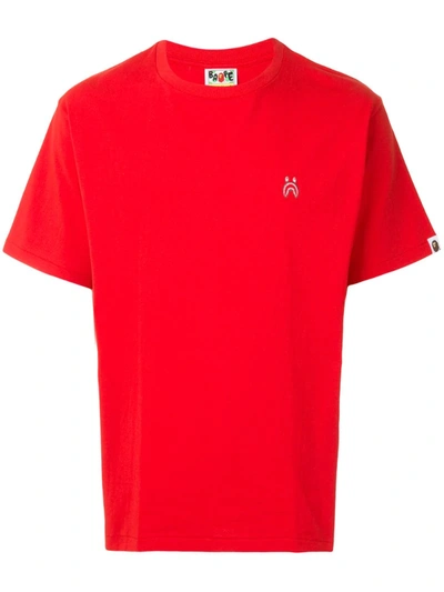 A Bathing Ape Embroidered Detail Crew Neck T-shirt In Red