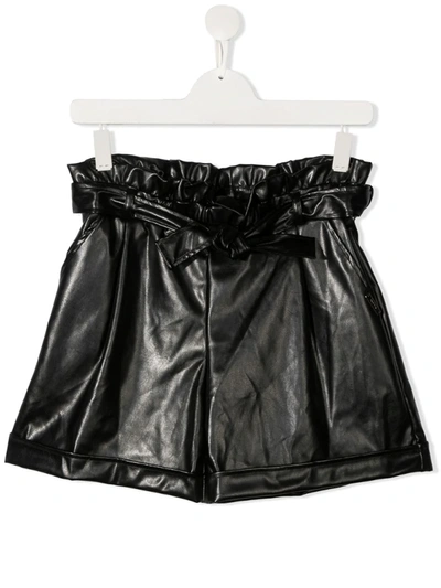 Msgm Teen Paperbag-waist Biker Shorts In Black