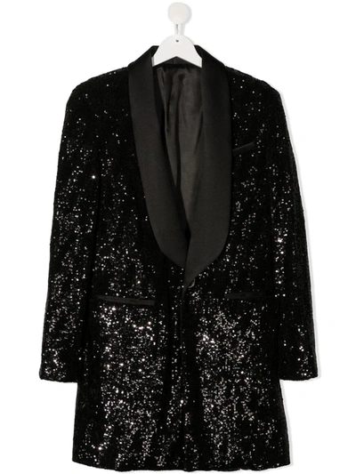 Balmain Teen Embellished Blazer In Nero