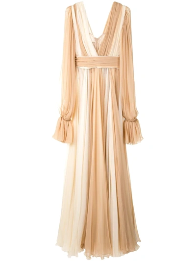 Dolce & Gabbana Panelled Poet-sleeve Silk Gown In Neutrals
