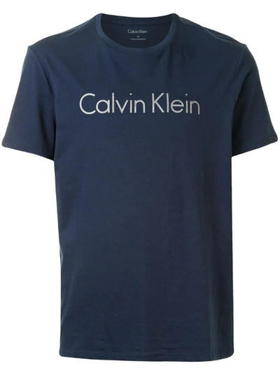 Calvin Klein Logo Print Crew Neck T-shirt In Blue