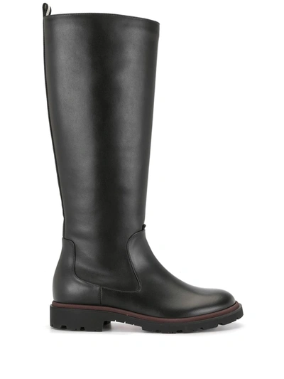 Bally Knee High Leather Riding Boots In Black