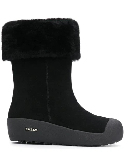 Bally Shearling Trim Flat Leather Boots In Black