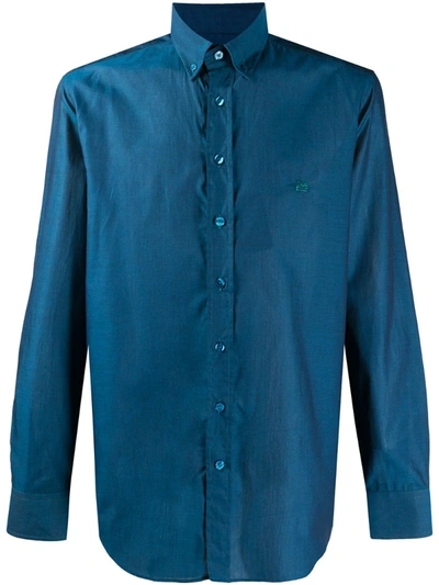 Etro Embroidered Logo Button-down Shirt In Blue