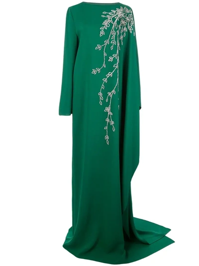 Oscar De La Renta Embellished Draped Gown In Green