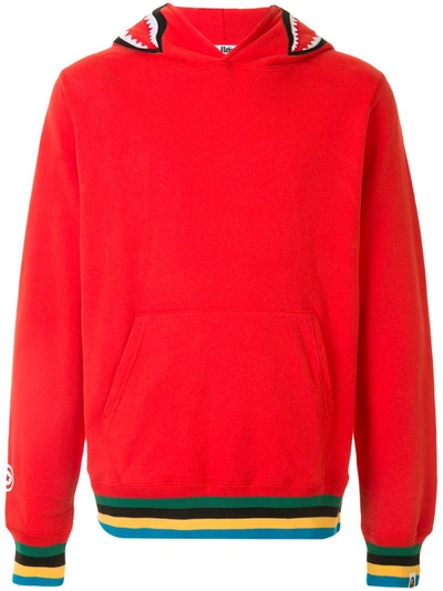 A Bathing Ape Stripe-trim Fitted Hoodie In Red