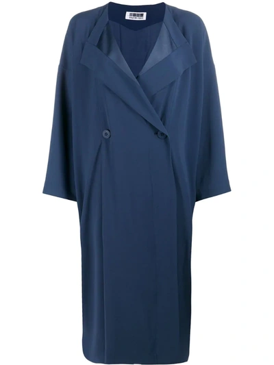 132 5. Issey Miyake Oversize Double Breasted Coat In Blue