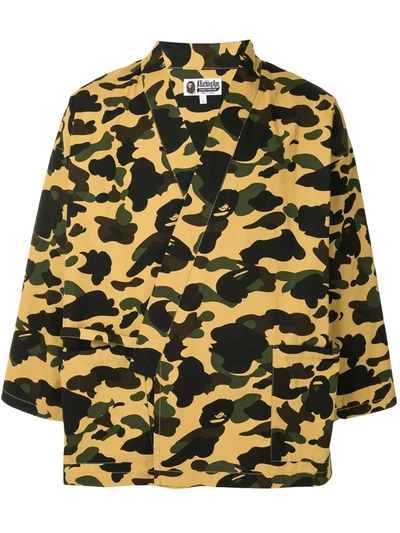 A Bathing Ape Camouflage-print Kimono Shirt In Brown ,yellow