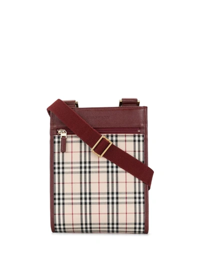 Pre-owned Burberry Check Pattern Crossbody Bag In Red