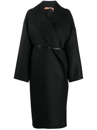 N°21 Belted Waist Oversized Coat In Black