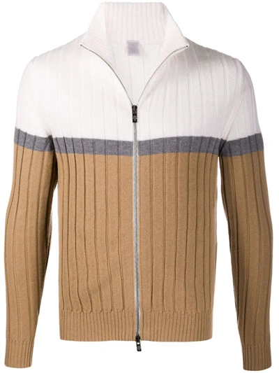 Eleventy Ribbed Knit Zip-up Jumper In White