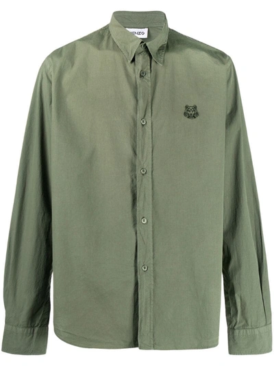 Kenzo Tiger Crest Long-sleeve Shirt In Green