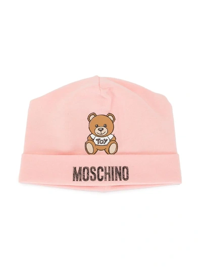Moschino Babies' Teddy Toy Logo Beanie In Pink