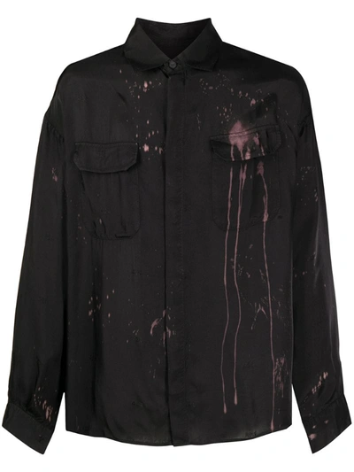 424 Bleach-drip Overshirt In Black
