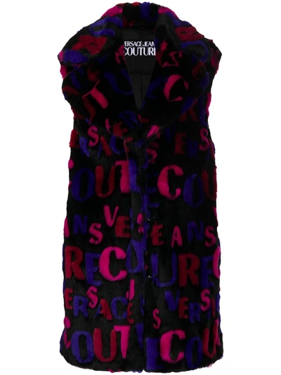 Versace Jeans Couture Logo-lettering Textured Gilet In Black