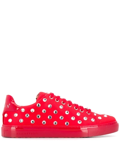 Philipp Plein Crystal Embellished Low-top Sneakers In Red
