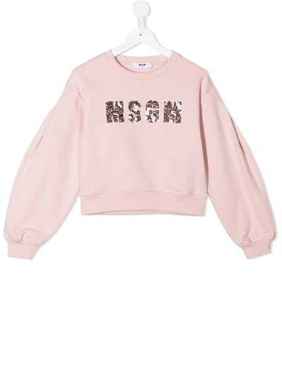 Msgm Kids' Logo Print Sweatshirt In Pink