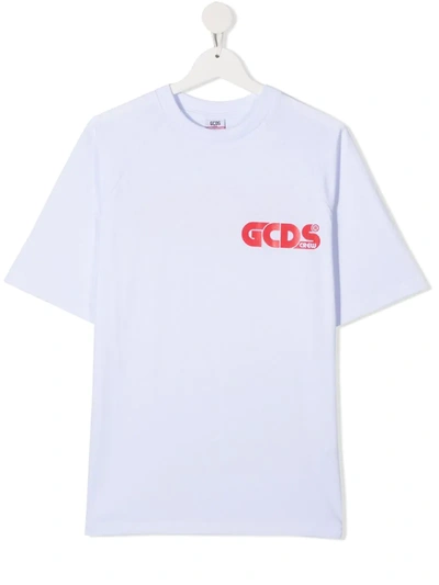 Gcds Kids' Logo Print Short-sleeved T-shirt In White