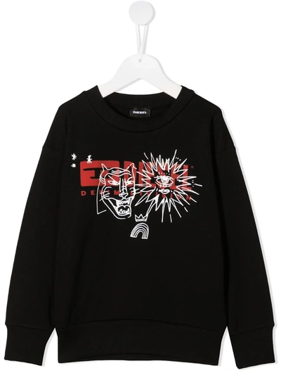 Diesel Teen Logo And Doodle Print Sweatshirt In Black