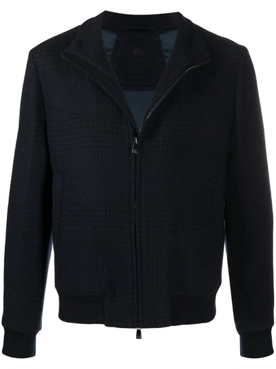 Corneliani Houndstooth-pattern Bomber Jacket In Blue