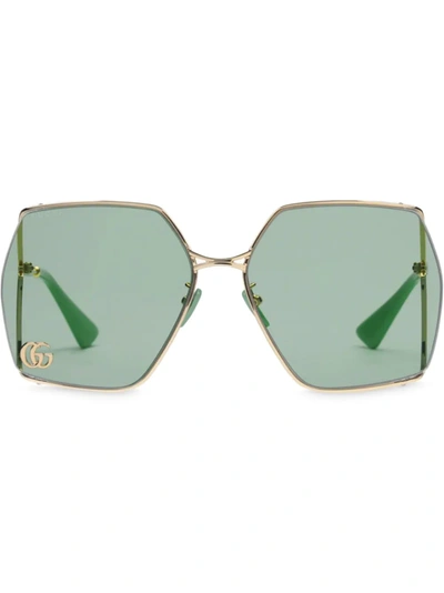 Gucci Oval-frame Sunglasses In Gold Metal And Light Blue