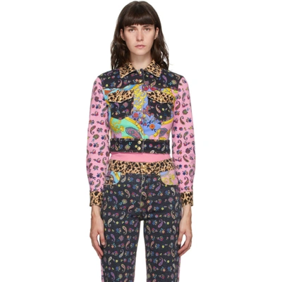 Versace Jeans Couture Multicolor Denim Mix Print Jacket In Ekk3 Mix