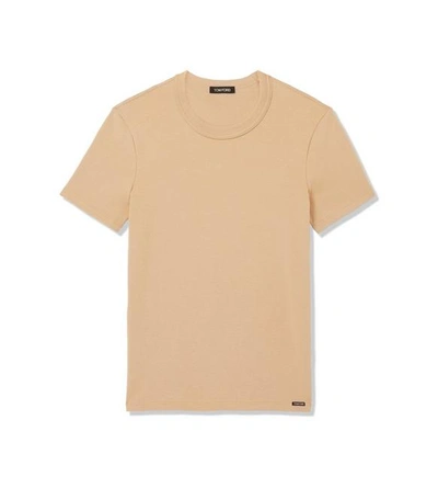 Tom Ford Cotton Blend Crewneck Tee In Nude 1