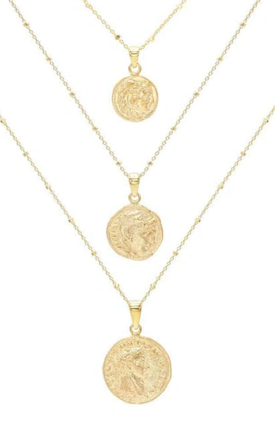 Adinas Jewels Coin Pendant Necklaces, Set Of 3 In Gold