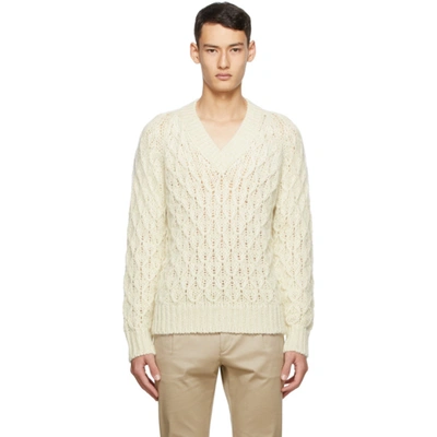 Saint Laurent Off-white Wool & Mohair V-neck Sweater In 9502 Natura