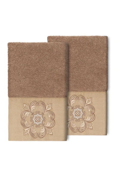 Linum Home 100% Turkish Cotton Alyssa 2-pc. Embellished Hand Towel Set Bedding In Latte