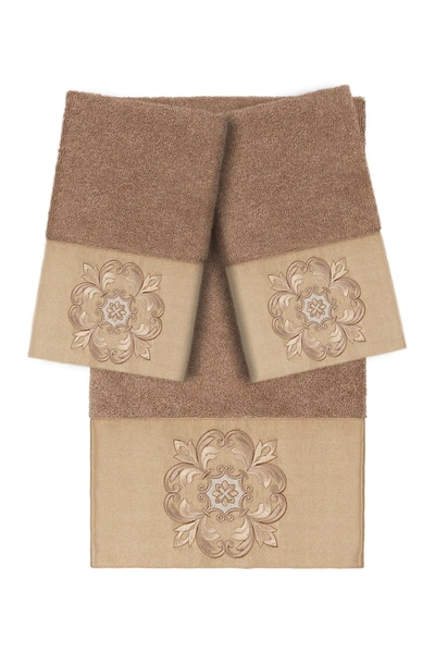 Linum Home 100% Turkish Cotton Alyssa 3-pc. Embellished Bath And Hand Towel Set Bedding In Latte